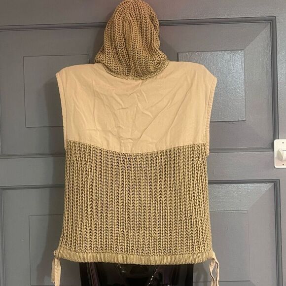 Anthropologie Daily Practice Open Air Tan Y2K Sweater Hooded Zip Front Vest Sz X - Picture 5 of 8